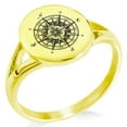 thumbnail image 1 of Stainless Steel Nautical Vintage Compass Minimalist Oval Top Polished Statement Signet Ring, 1 of 1