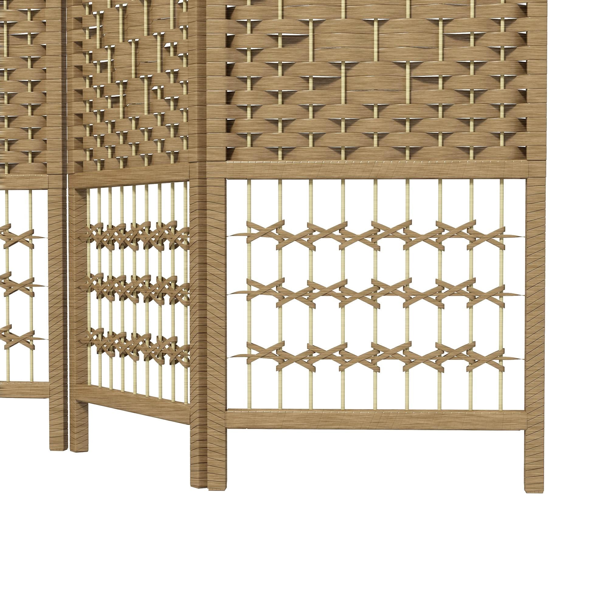 Room Divider 4 Panel Folding Privacy Screen 67" Tall, Wave Fiber Woven Partition with Arched Top for Home Office Bedroom, Natural Wood Tone