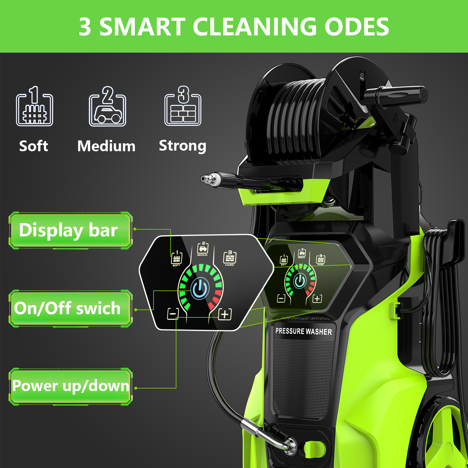 Fenbeli Electric Pressure Washer, 5000 PSI 3.2 GPM Touch Screen Adjustable Pressure, 4 Nozzles and Foam Cannon Power Washer Cleaning for Patio