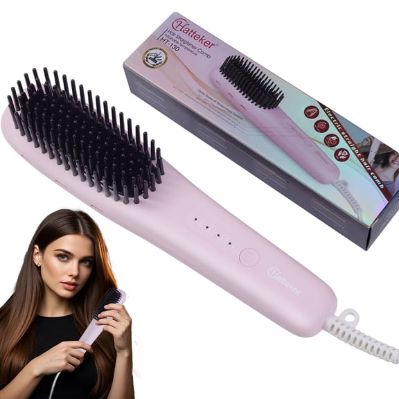 Hatteker Ionic Hair Straightening Brush - Adjustable Temperature, Fast Heating, Portable Straightener for Home & Travel
