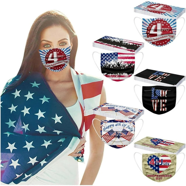 HUGFEGWE 50Pcs Patriotic Disposable Adults Face Masks,3 Ply Protective Disposable Face Masks with 4th of July Independence Day Designs (Independence Day H) CJB91-40821