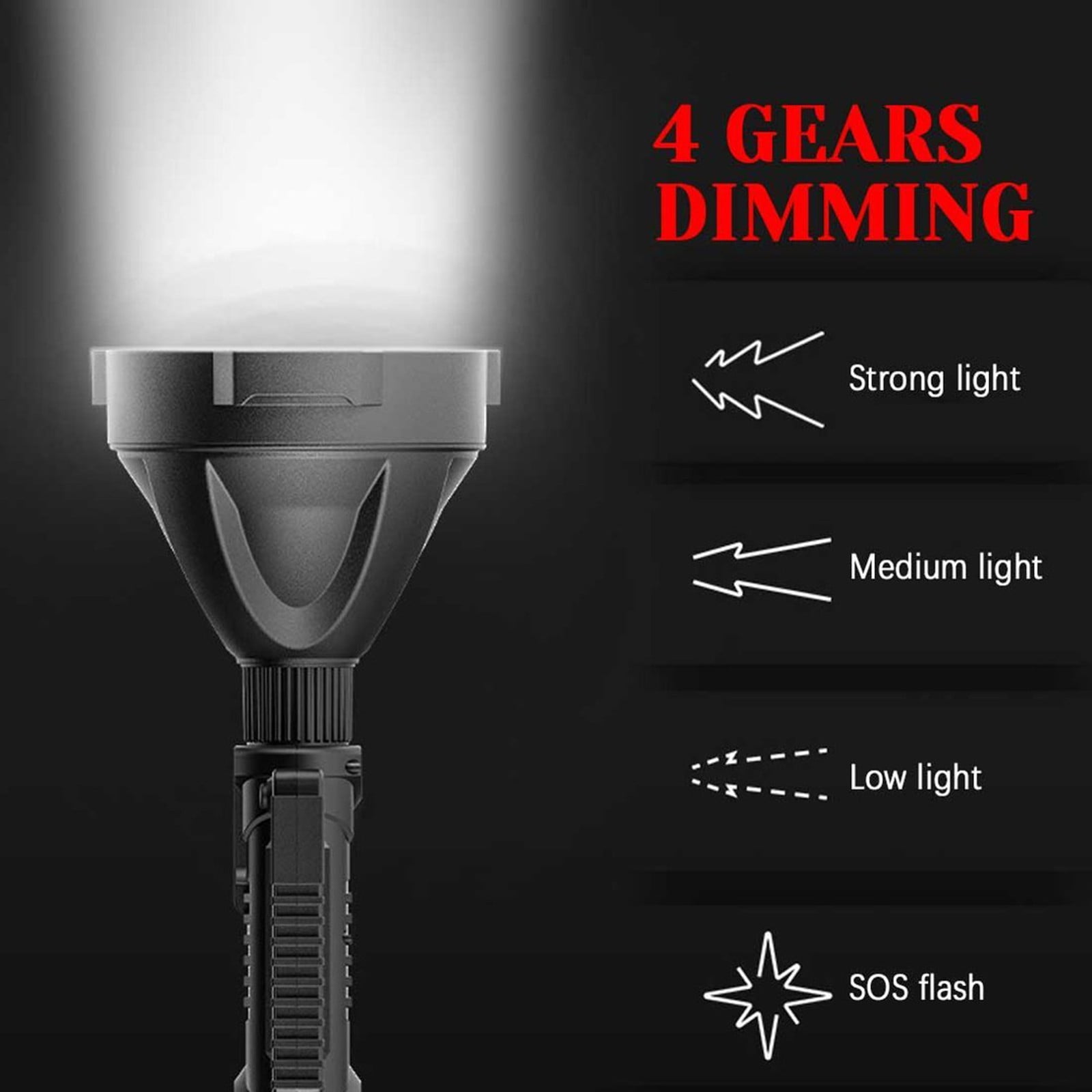 90000 Lumens Rechargeable LED Flashlight XHP Super Bright 500m Beam 4 Modes IPX5 Waterproof 6000mAh Battery USB Power Bank for Camping Hiking Hunting Fishing Outdoor Emergency Searchlight