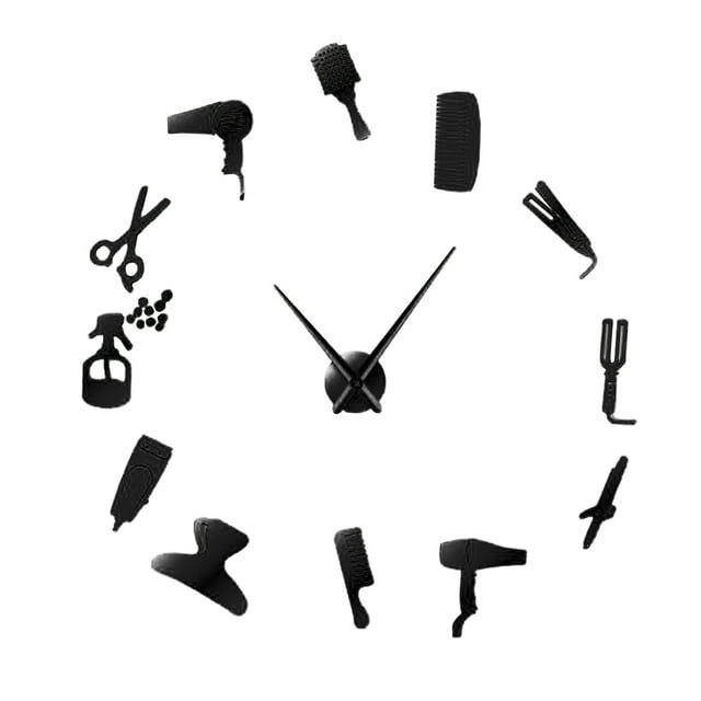 Reloj de pared con superficie de espejo 3D, silencioso, sin marco, pegatinas de pared, reloj, decoración de oficina Negro
