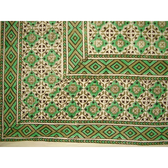 Moroccan Block Print Indian Tapestry Cotton Bedspread 106" x 70" Twin