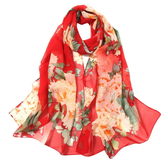 GZWYHT Silk Scarf,Scarves for Women Lightweight Fashion Women Flower Print Long Soft Wrap Scarf Simulation Silk Shawl Scarves Neck Scarf,Clearance,Womens Scarves Red