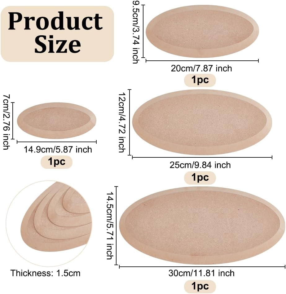1set 4pcs 4 styles Oval Wood Boards Ceramic Clay Drying Board Ceramic Making Tools BurlyWood 149~300x70~145x15mm 1pc/style