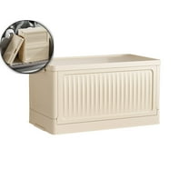 VQPeo Folding Plastic Storage Box, Wheeled Rectangle Crate Organizer, Lidded Outdoor Garden Tool Chest for Patio & Garage Use