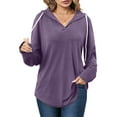 thumbnail image 3 of UVN Fall Hoodies for Women Long Sleeve V Neck Hooded Sweatshirts Ladies Loose Casual Drawstring Pullover Tops, 3 of 9