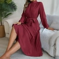 thumbnail image 4 of MORTTIC Women's Elegant High Neck Long Sleeve Belted Pleated Maxi Dress - Solid Color Flowy Office Dress for Spring & Fall, 4 of 7