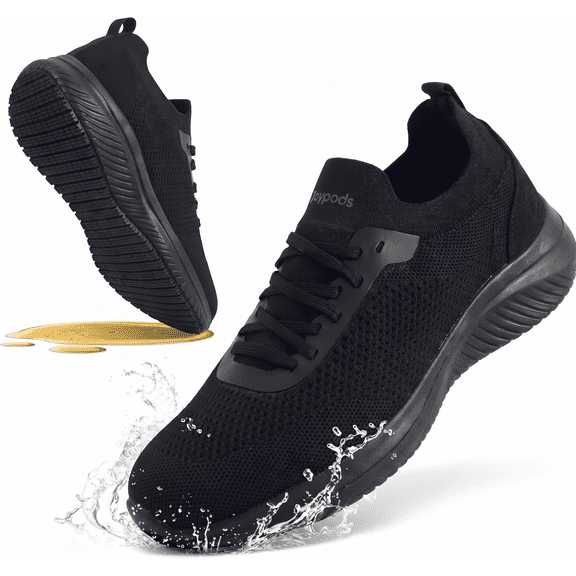 Joypods Women's Non Slip Work Shoes, Water-Resistant Lace-up, Black,Size 7.5