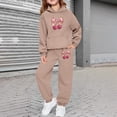 thumbnail image 6 of Bmisegm Cute Outfits for Girls Hooded Tracksuit with Cherry Bow Design Two Piece Set Jogger Pants Pullover Top Girls' Clothing Sets 3-10 Years,01_Khaki,12-13 Years, 6 of 6