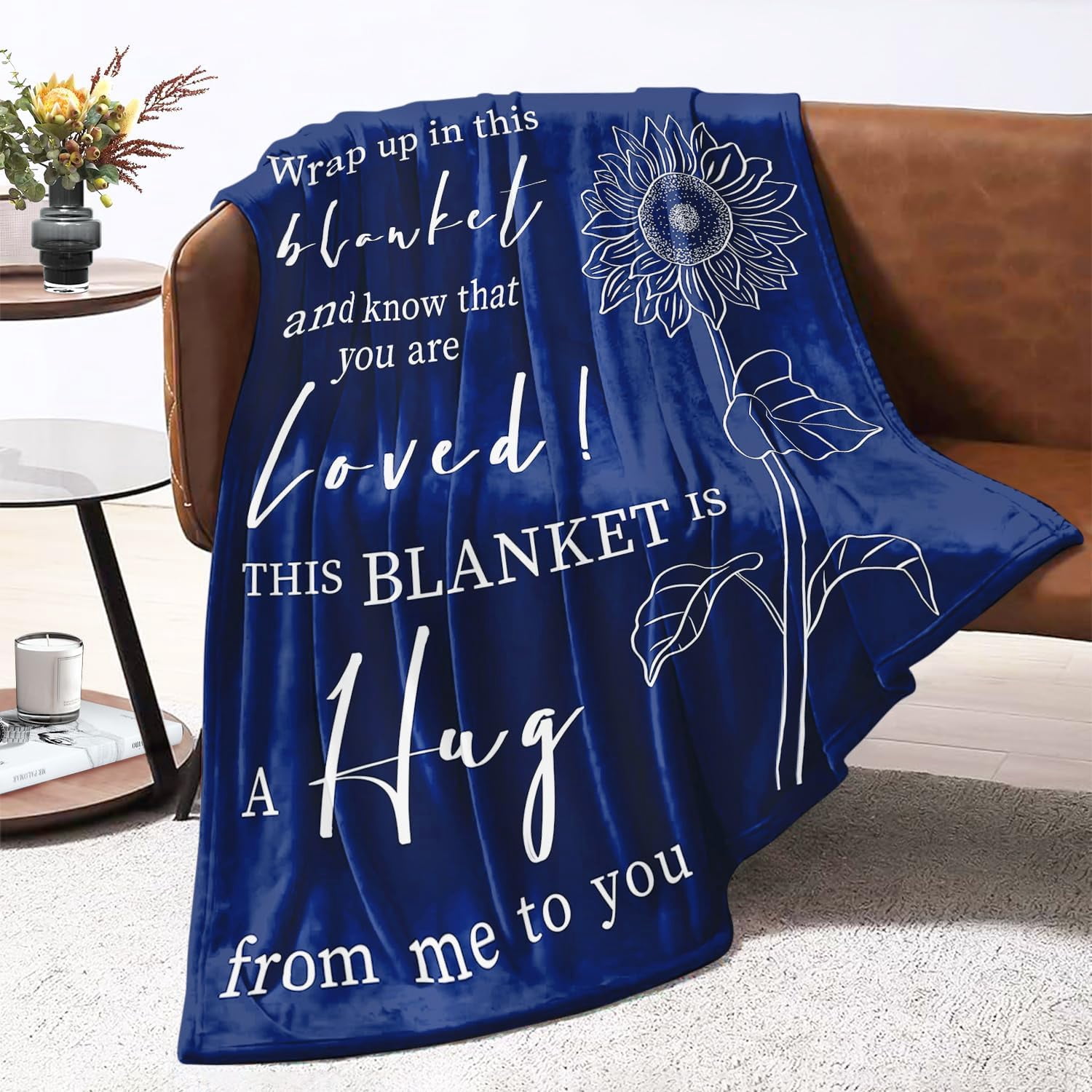 Get Well Gifts for Women After Surgery - Hug Blanket - Thinking of You Gift for Mom Friend Sister - Feel Better Inspirational Gifts for Women - Get Well Soon Gift - Purple Sunflower Blanket