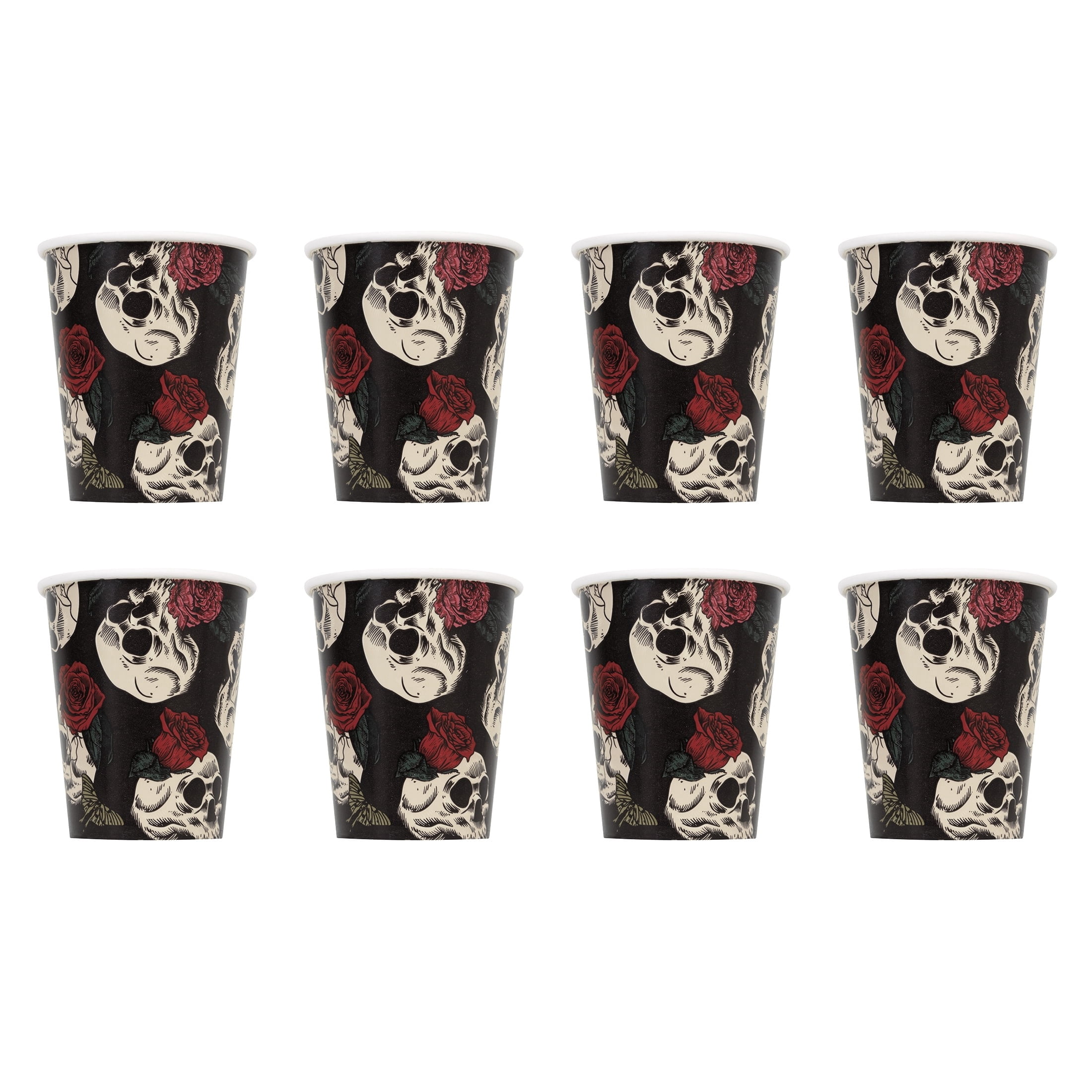 Skulls and Roses Disposable Paper Cups, Multicolor, 9 oz, 8 Count, Halloween by Way To Celebrate