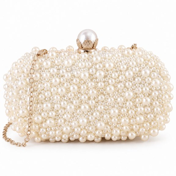 Women's Luxury Pearl Beaded Evening Clutch Purse for Wedding Party and Formal Events