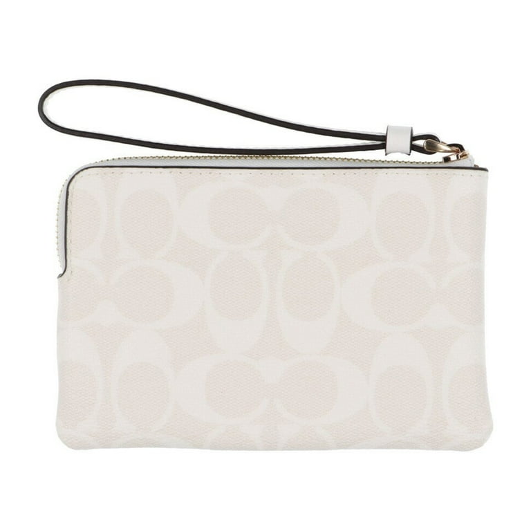 Coach Women s Small Corner Zip Wristlet in Signature Canvas Khaki Glacier White Walmart