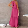 thumbnail image 6 of IUZSOKIL Sundresses for Women Maxi Sleeveless Halter Tie Back Ruffle Tiered Maxi Beach Built in Bra Dress Flowy Pleated Dresses Hot Pink 2XL, 6 of 9