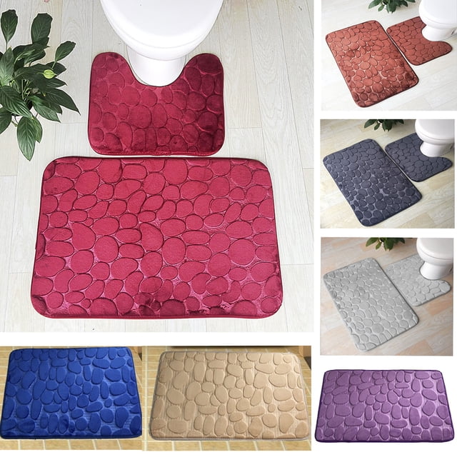 Xihbxyly Juego de Alfombras de Baño de Microfibra Suave con Base de Pvc Antideslizante, Alfombra de Baño En Forma de U, Lavable, Gruesa para Proteger El Suelo, Juego de 2 Piezas, 81 X 50 Cm y 50 X 40