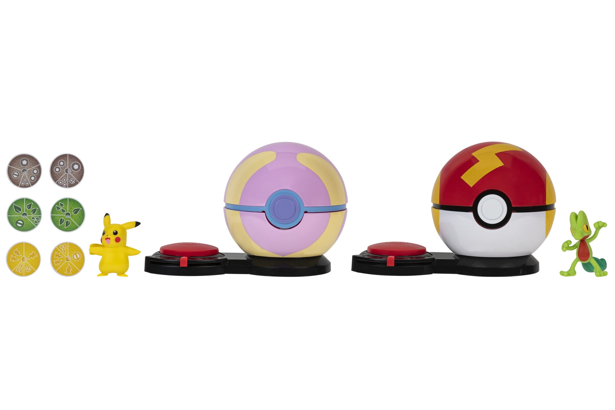 Jazwares Pokémon Surprise Attack Poke Ball Battle Game: Pikachu (Female) Fast Ball VS Treecko Heal Ball