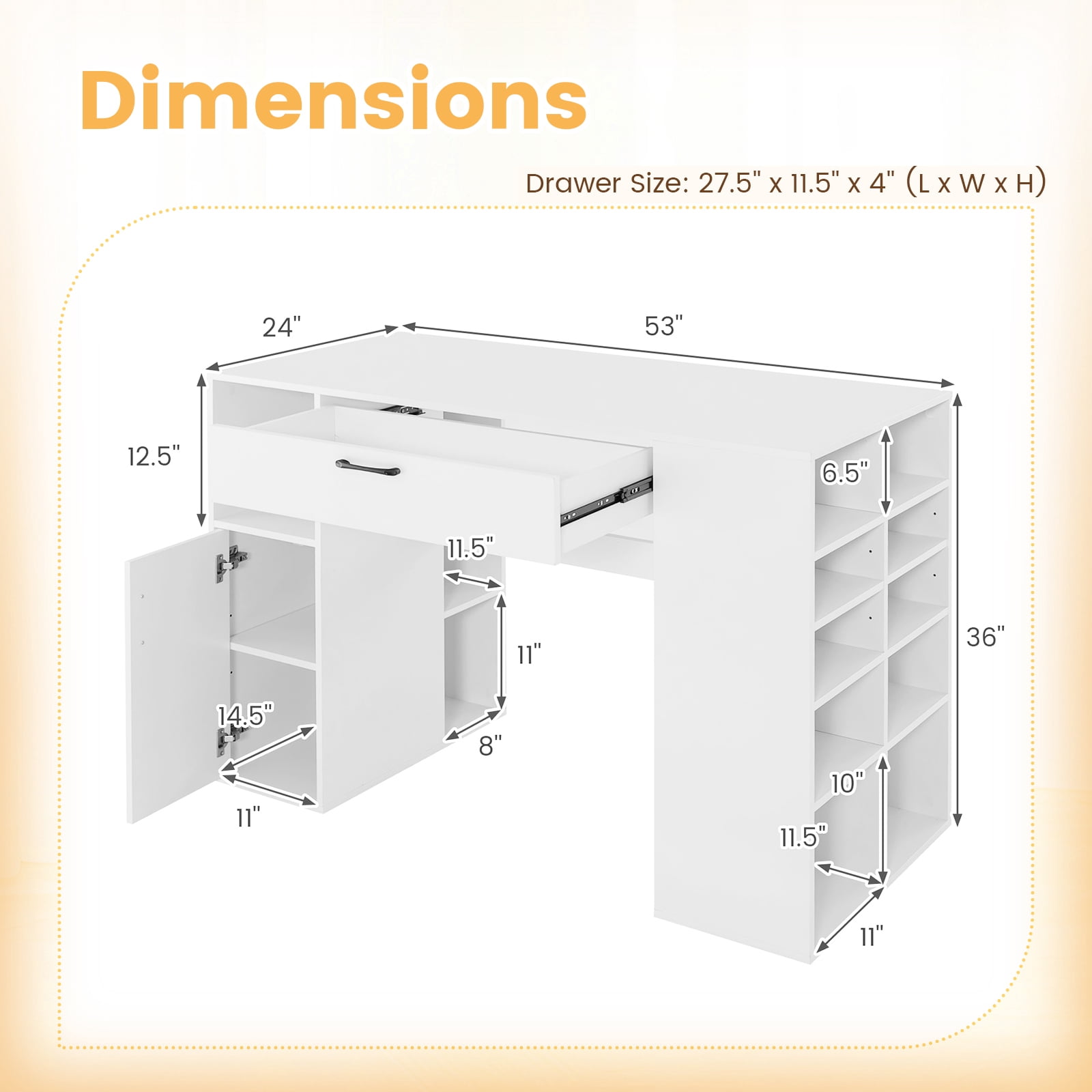 ELLEGNT Counter Height Computer Desk with Adjustable Shelves and Drawer - Sewing Craft Table for Home Office, Craft Room