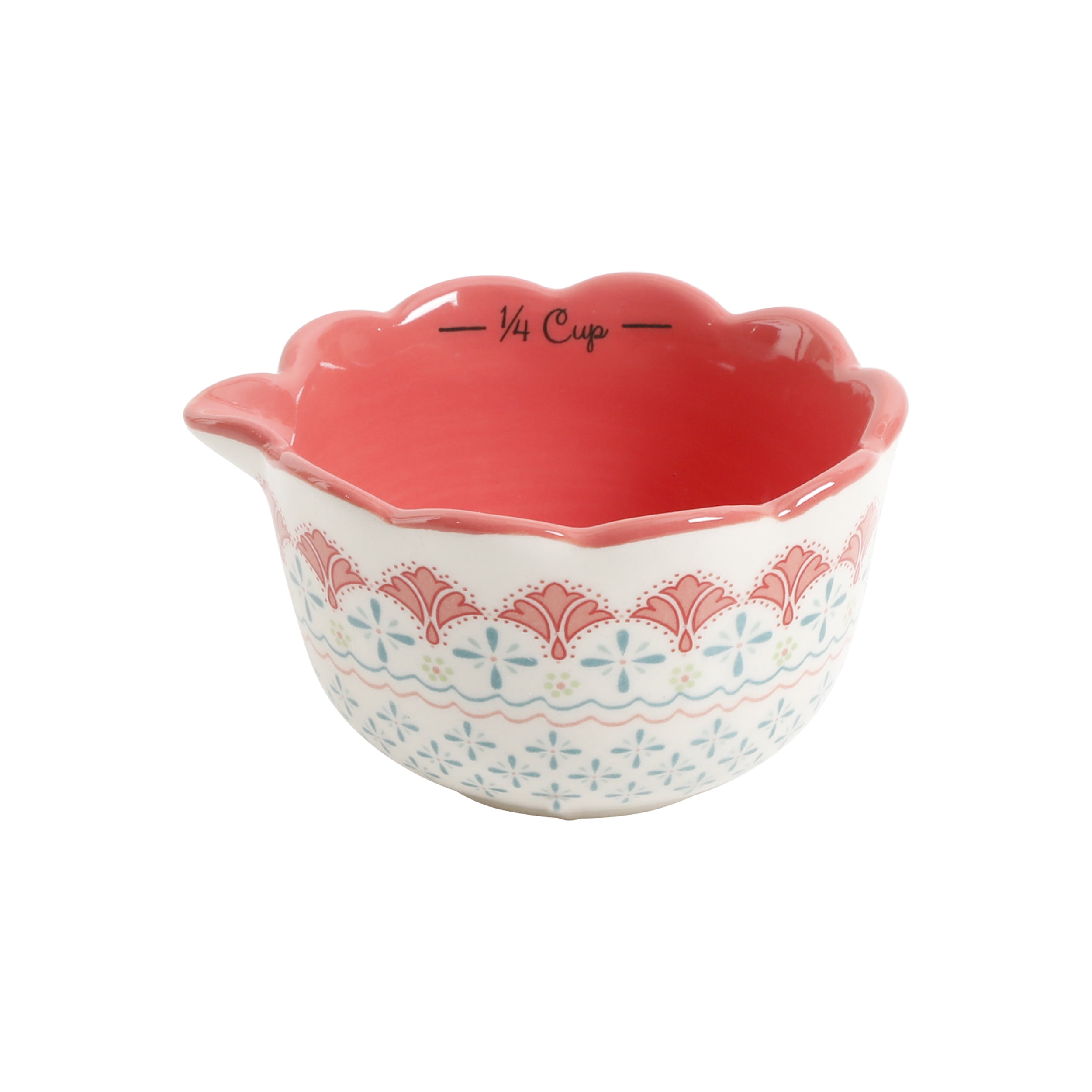 Pioneer Woman 4 Cup Footed Stoneware Measuring Cup Red Flower Melody Pioneer  Women Measuring Cup 