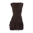 thumbnail image 3 of JIAYUE Women's Dress O-Neck Solid Color Mini Double Layered Ruffle Hem Tiered Sleeveless Tank Fit And Flare Versatile Female Dresses, 3 of 5