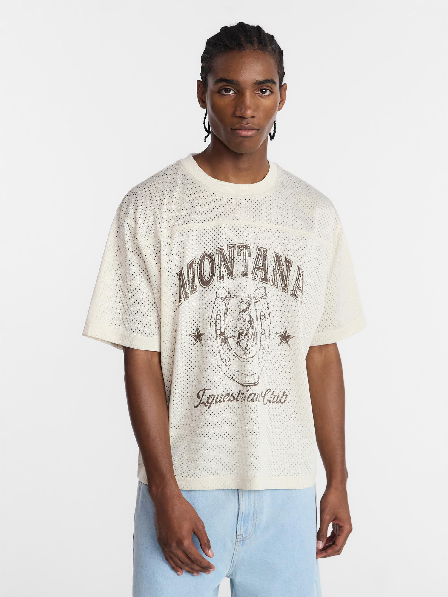 No Boundaries Graphic Boxy Fit Mesh Jersey Style Shirt, Men's XS-5XL
