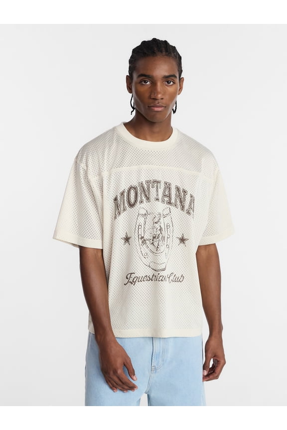Graphic Boxy Fit Mesh Jersey Style Shirt, Men's XS-5XL