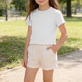 thumbnail image 4 of Maean Toddler Girls Short Sleeve T Shirt Ruffle Hem Solid Color Crew Neck Casual Loose Summer Cotton Top, 4 of 6