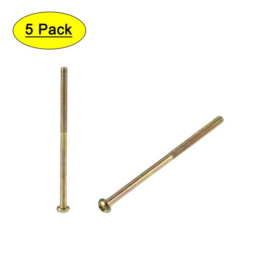 Uxcell M4 x 75mm / 2.95" Male Thread Phillips Pan Head Bolt Screw Color Zinc Plated 5 Pack