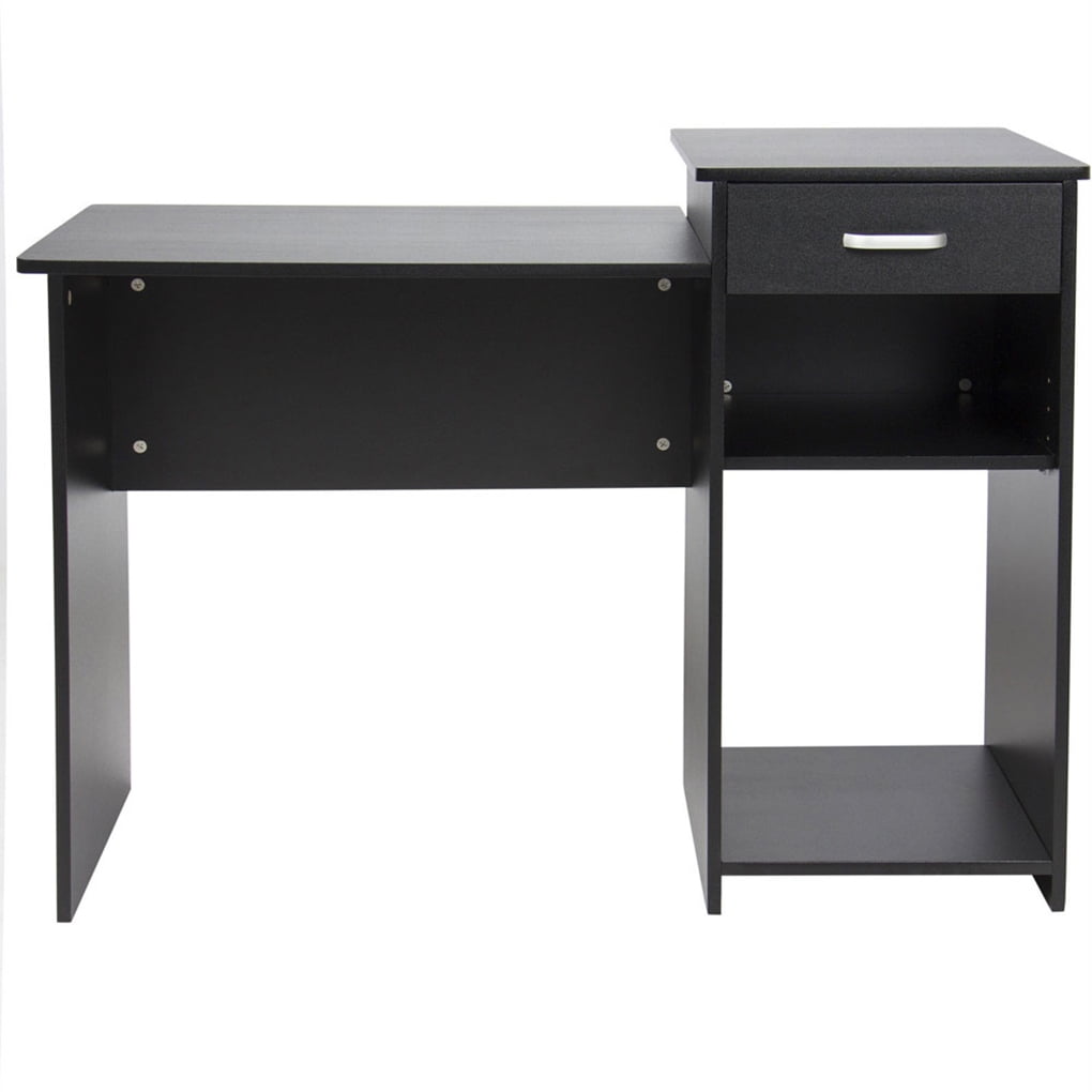 Wood Board Computer Desk Drawer Storage Black Writing Workstation TV
