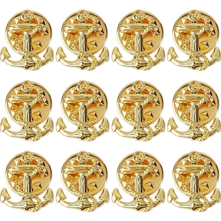 12PCS Anchor Brooch Pins Golden Anchor Lapel Pins Decorative Alloy Brooches Sailing Brooch Pin Navy Theme Pin for Women Men Suit Coat Cloth Jacket