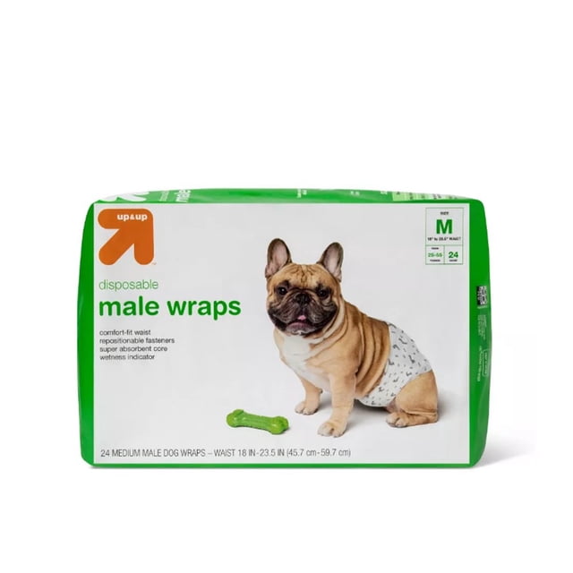 Male Wrap Dog Disposable Diapers , 24ct Medium Size, up & up, 2 Pack