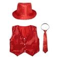 thumbnail image 3 of Alvivi Boys Sequins Waistcoat Hip-Hop Street Dance Stage Performance Vest Jacket with Hat Necktie Red 10-12, 3 of 5