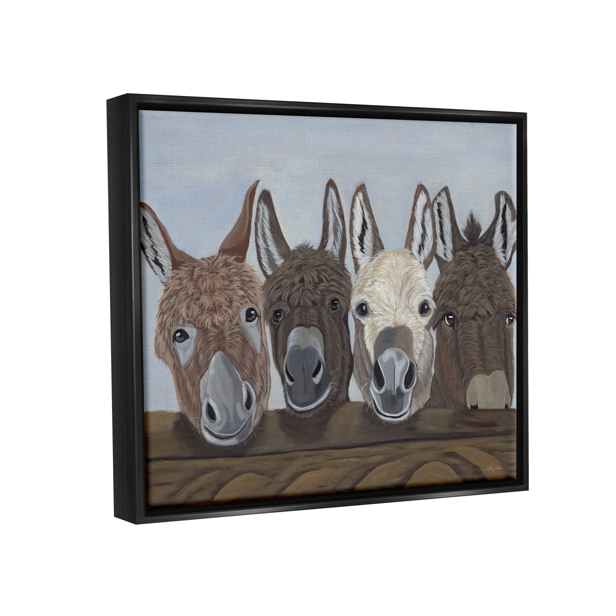 Stupell Happy Donkeys Farmhouse Portrait Animals & Insects Painting Black Floater Framed Art Print Wall Art
