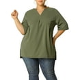 thumbnail image 3 of Unique Bargains Women's Plus Dip Hem Blouse V Neck Short Sleeve Tunic Top, 3 of 9
