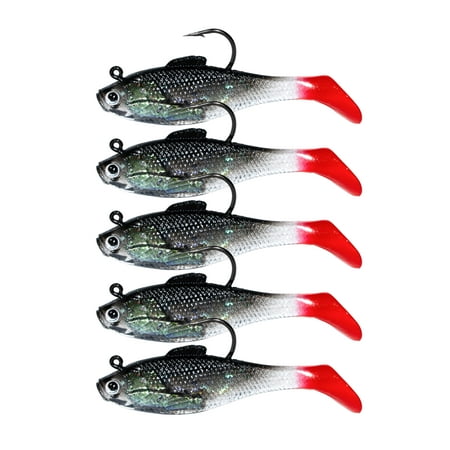 BLUEWING 3in 5 Pack Swim Shad Natural Fishing Lures Soft Paddle Tail Weighted Swimbaits with High-Carbon Steel Hook and Built-in Lead Weights Bass Lures