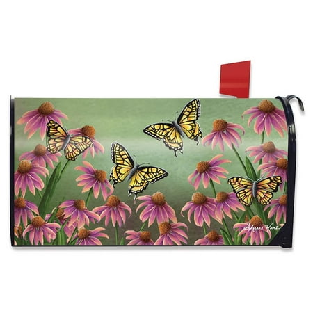 Weather Vinyl Mailbox Cover - Echinacea Butterfly Spring Mailbox Cover Monarch Butterflies Floral Standard