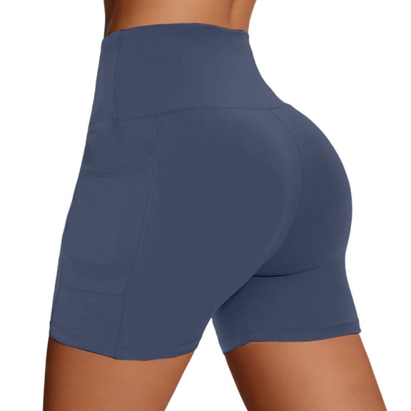 DHFJKG High Waisted Biker Shorts Women With Side Pockets Workout Yoga Tummy Control Fitness Soft Stretchy Running Tights Trendy Trousers