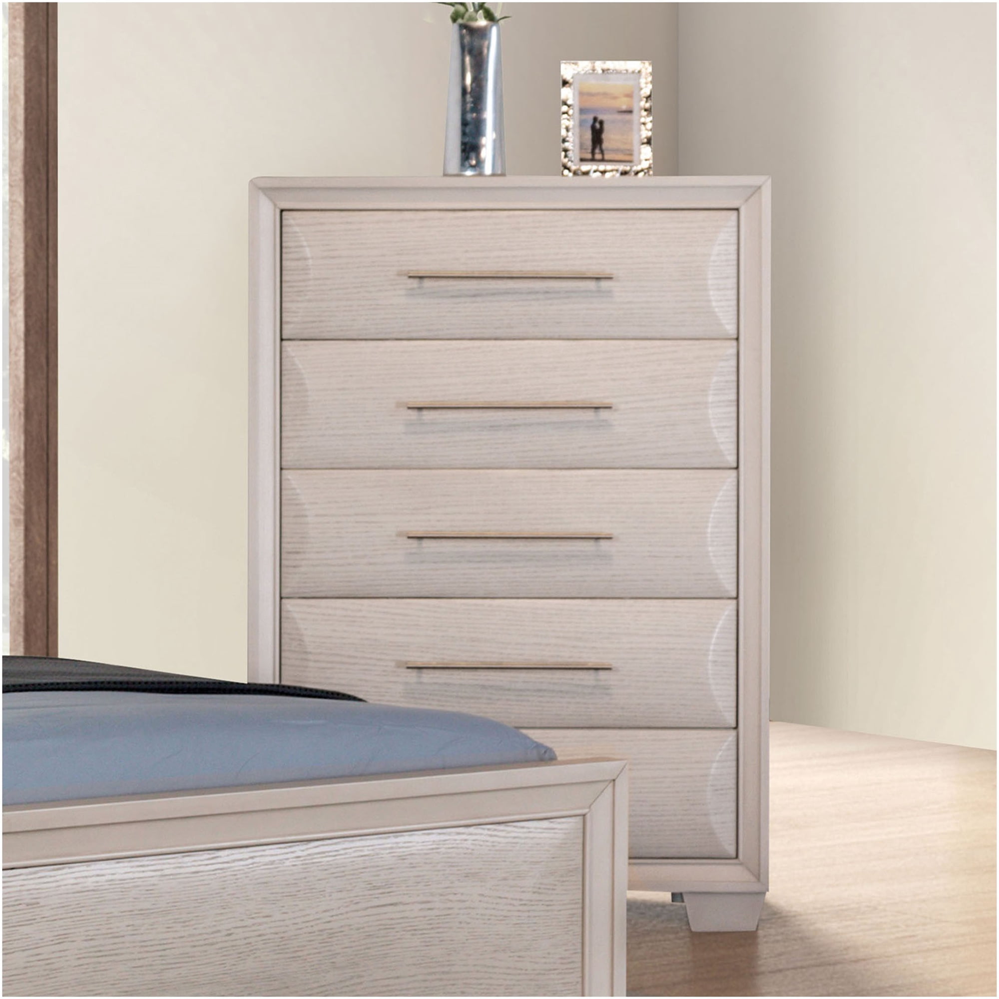 JERFIT 5-Drawer Solid Wood Chest White Oak Finish Felt Lined Dovetail Drawers for Bedroom Storage