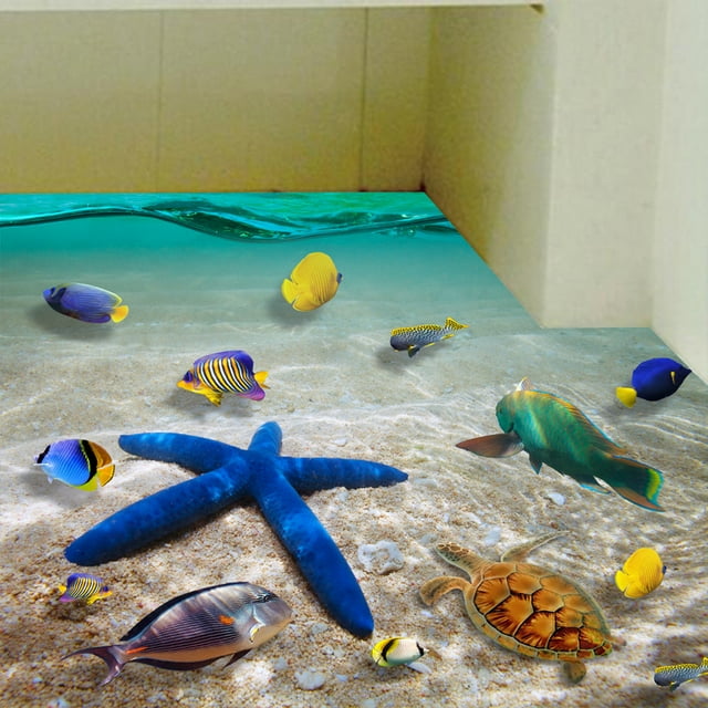 Adhesivos de pared 3D con forma de estrella de mar y océano, PVC, 60 x 90 cm