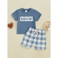 thumbnail image 4 of Baby Toddler Boys Summer Shorts Clothing Set, 6 9 12 18 24 Months Short Sleeve Embroidery Letters T-shirt with Plaid Shorts Outfit, 4 of 9