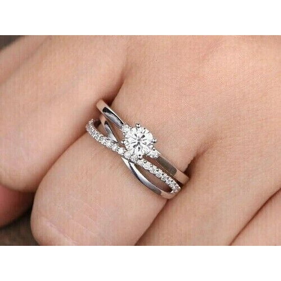 Bluebell Jewels 2.50CT Round CZ Bridal Set Engagement Ring 14K White Gold Finish