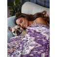 thumbnail image 3 of Twin XL Flat Sheet 66"x102", Purple Boho Soft Lightweight Bedding Flat Sheets Only, Ethnic Geometric Middle Century Art Brushed Microfiber Top Bed Sheet, Breathable StainResistant Bedsheets, 3 of 9