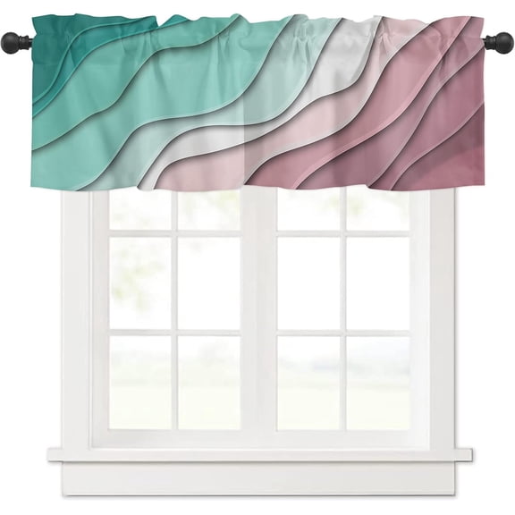 Geometric Curtain Valance for Windows Gray Modern Rod Pocket Valance Window Treatments 1 Panel Abstract Beach Short Curtains for Kitchen Windows Bathroom Bedroom 54 x 18 inch