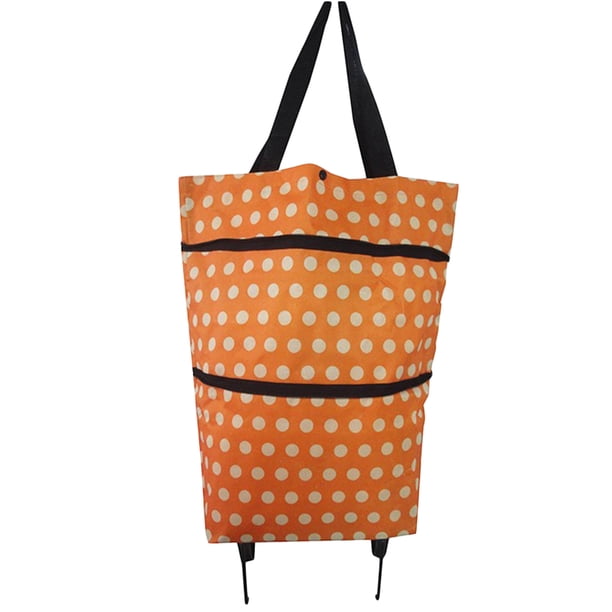 Bolsa de compras plegable con ruedas, carrito de compras, carrito de compras plegable, bolsa de viaje (lunares naranjas)