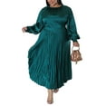 thumbnail image 4 of Capreze Women Dresses Solid Color Maxi Dress Plus Size Long Sleeve Crew Neck Dress Green L, 4 of 6
