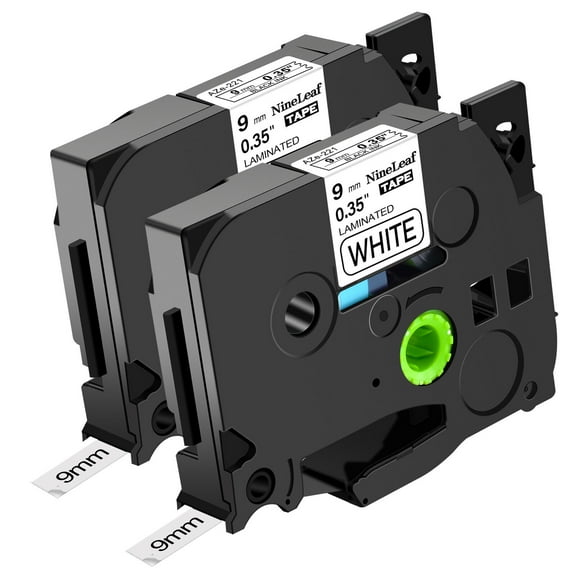 NineLeaf 2 Pack Compatible for Brother P-touch TZe-221 TZe221 TZ-221 TZ221 9mm 3/8 White Laminated Label Tape 0.35" x 26.2 ft (9mm x 8m)