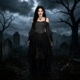 thumbnail image 2 of Gothic Witch Dress For Women Off Shoulder Butterfly Sleeve Lace Halloween Dress Medieval Vampire Vintage Gothic Outfit, 2 of 5