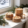thumbnail image 5 of Set of 3 Natural Wooden Tea Light Candle Holders with Jute Bow, Rustic Log Votive Candle Stands, Farmhouse Table Decor for Wedding Party Dining Table Home Layout, 5 of 6