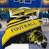 Homewish Sport Football 3 Pieces Queen Comforter Set for Teens Boys Girls,Ball Gamer Ultra Soft Bedding Sets,Black Yellow Bedding Comforter Set Breathable,Microfiber Bedroom Decor,Reversible
